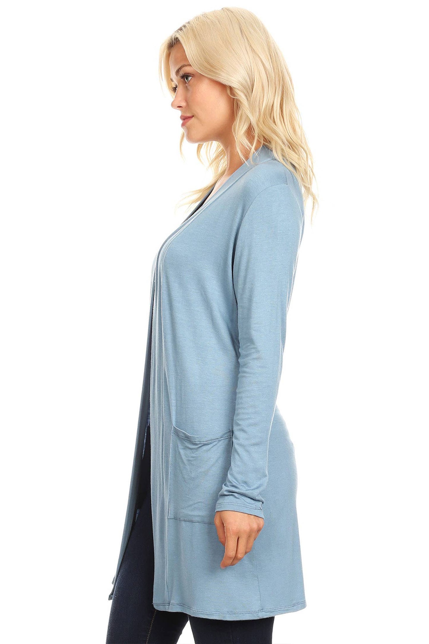 Women's Long Sleeves Side Pockets Solid Cardigan (Open Pack): Small / Plum