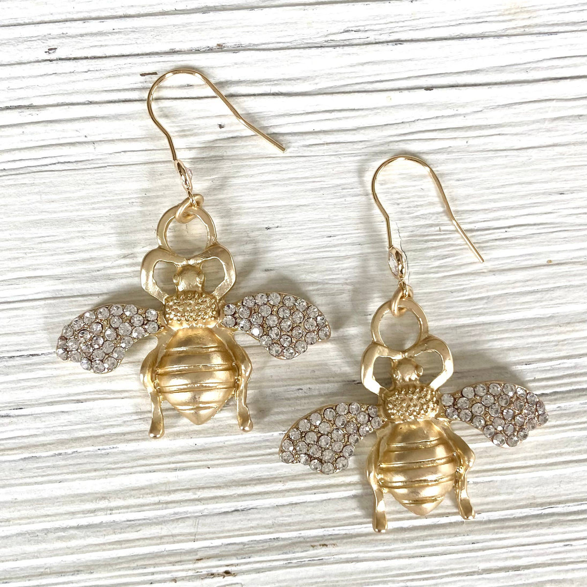 VB&CO Designs Handmade Jewelry - Gold Crystal Bee Drop Earrings – Sparkling Statement