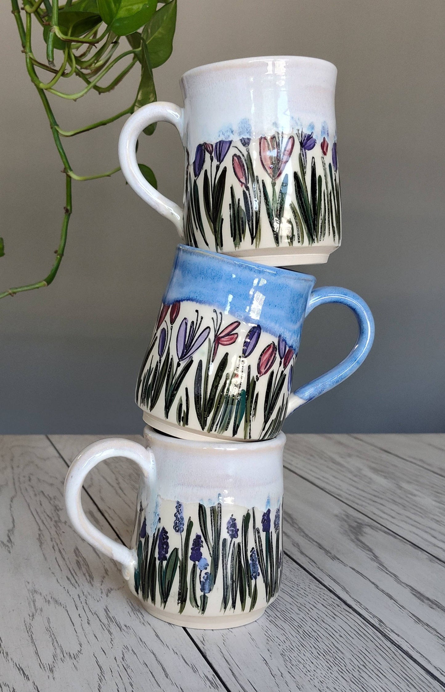 Rise and Design Art Studio - Lavender Mug Blue Accents – Handmade Ceramics (12–16 oz)