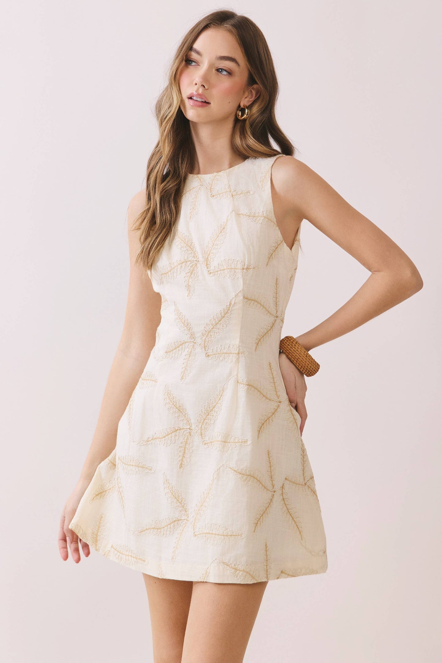 TCEC - CD06926-Starfish Embroidered A Line Sleeveless Mini Dress