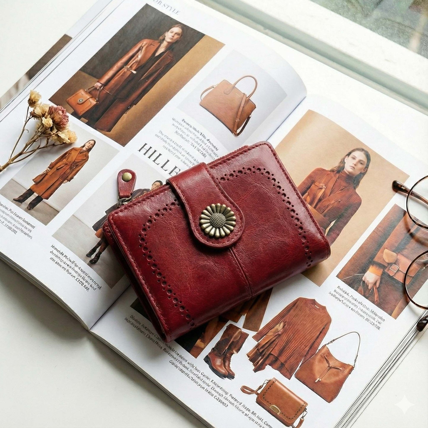 MiMi Wholesale - YX25766-6 Lena Vegan Leather Laser Cut Out Detail Wallet