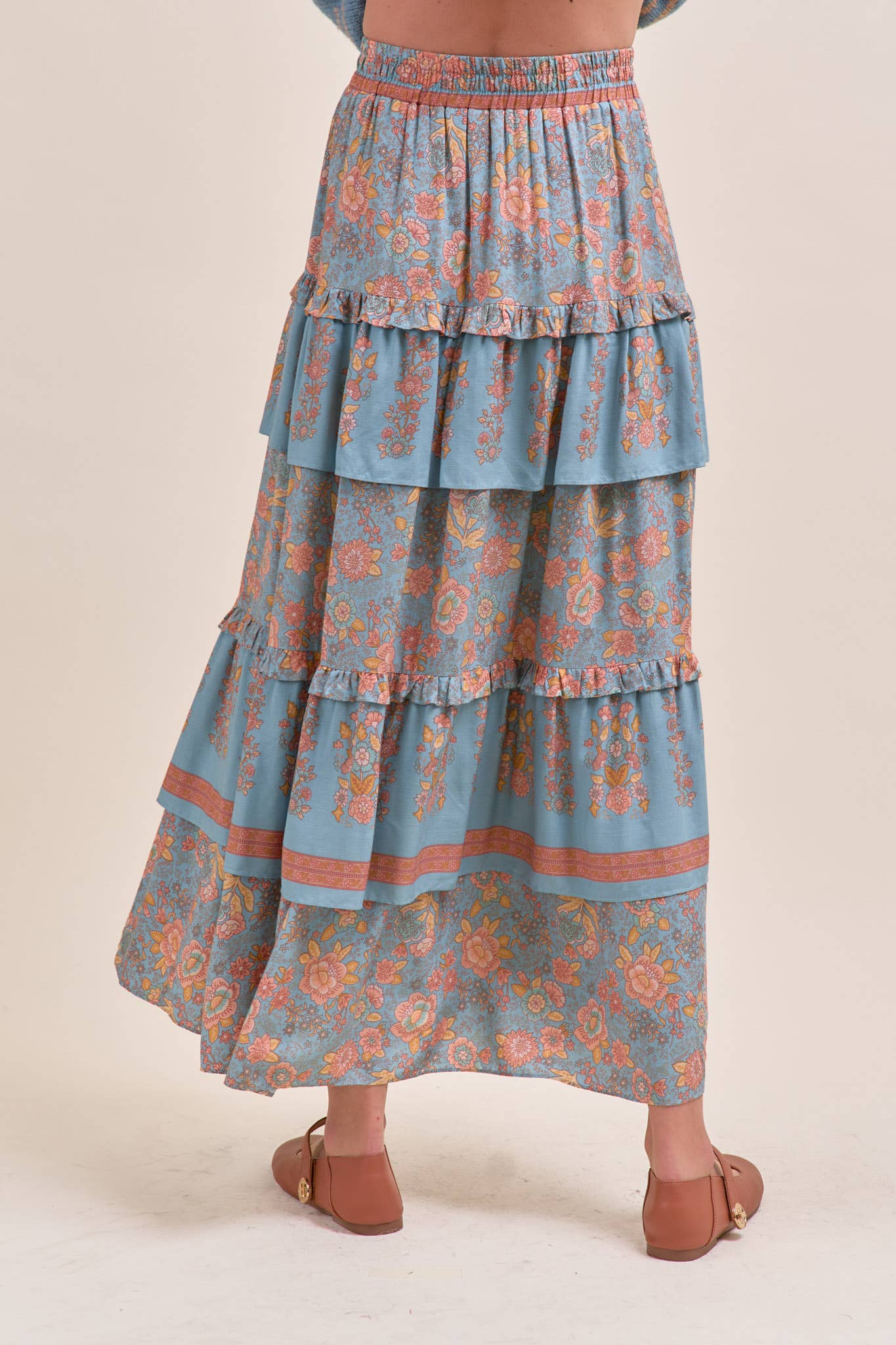 &MERCI - RUFFLE TIERED BORDER PRINT MIDI SKIRT MSK4166