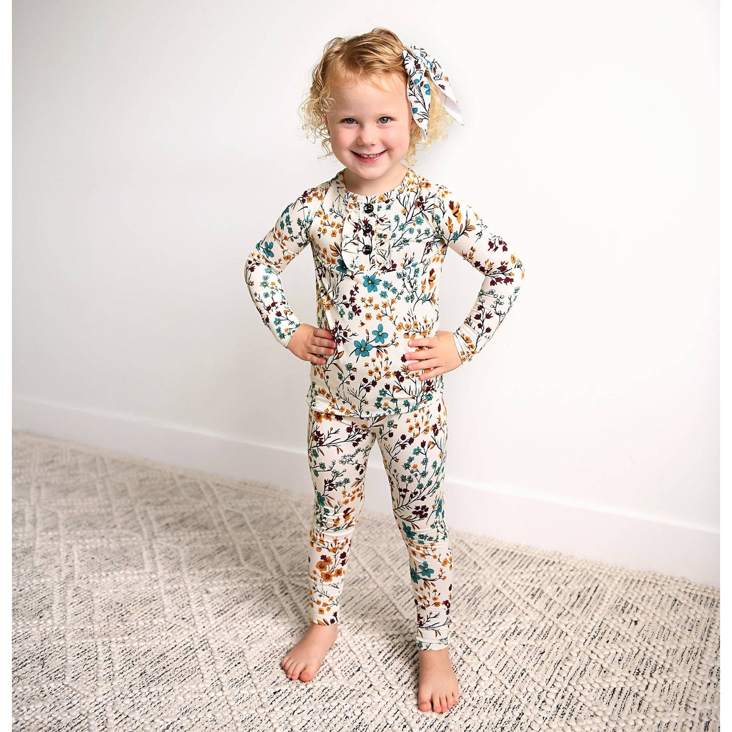 Gigi and Max - Maren Floral RUFFLE TWO PIECE Bamboo Kids Lounge Set