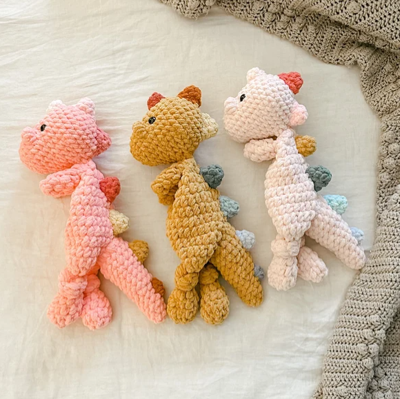 The Lumber Creek Co - Crochet Dinosaur Plushie Snuggler Lovey Stuffed Animal