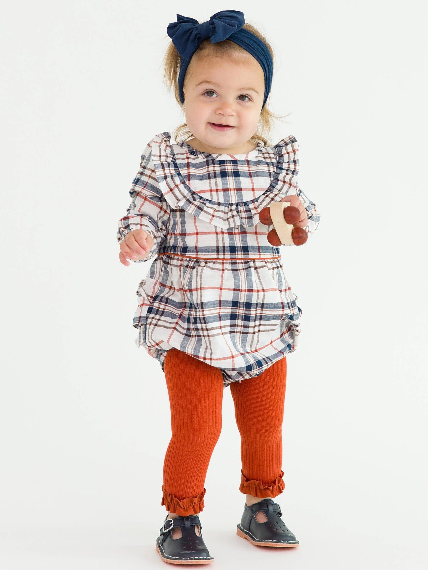 RuffleButts + RuggedButts - Girls Rust Rib Knit Footless Ruffled Tights