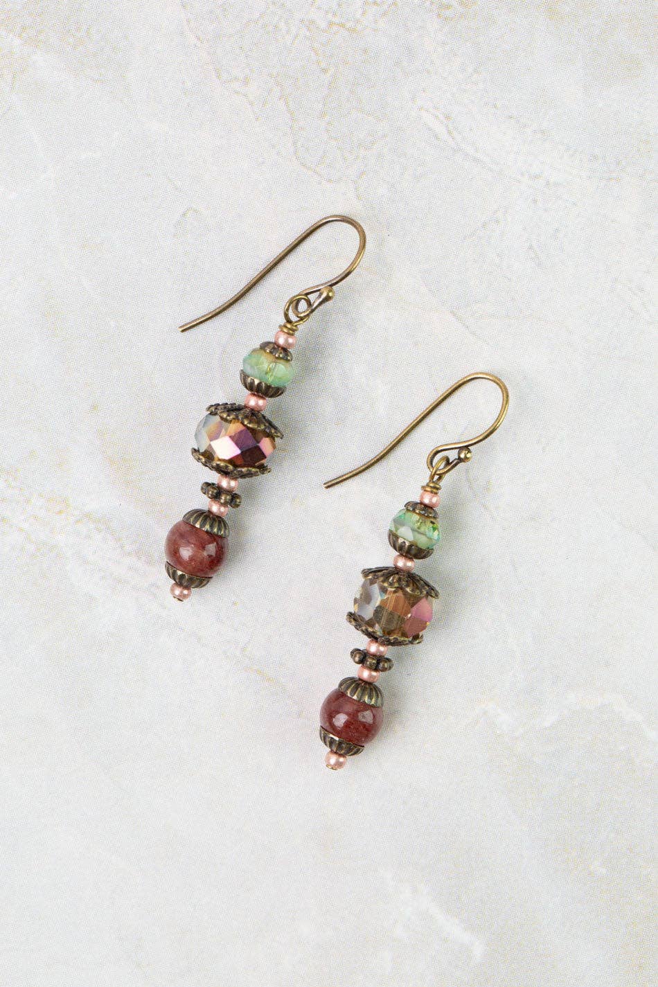 Anne Vaughan Designs Jewelry - Mauve Czech Glass, Lepidolite, Crystal Simple Earrings