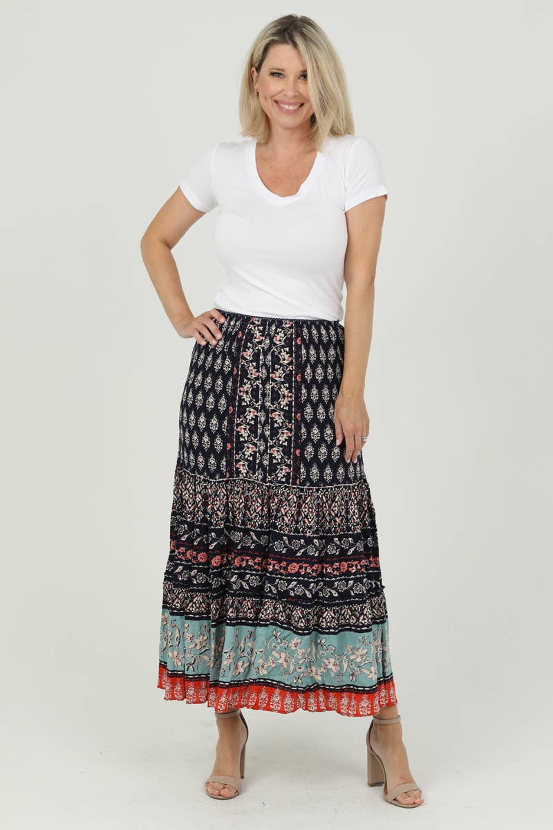 Nostalgia - N6B46-FL91 SMOCKED WAIST MAXI SKIRT