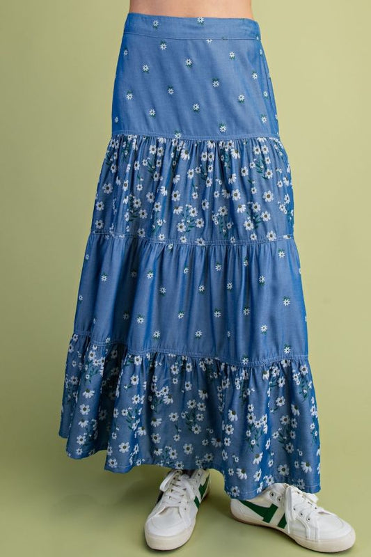 Dark Denim Floral Skirt