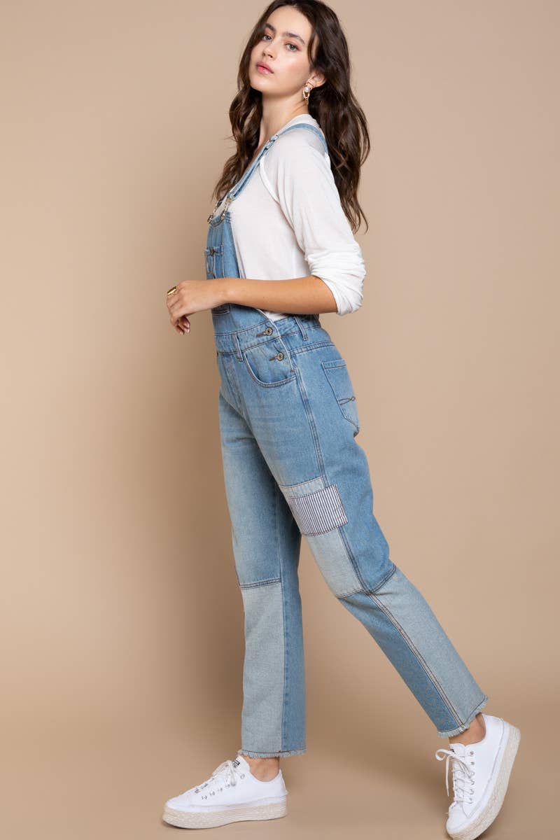 Pol Clothing - Front Chest Zipper Denim Overalls with Slim Legs