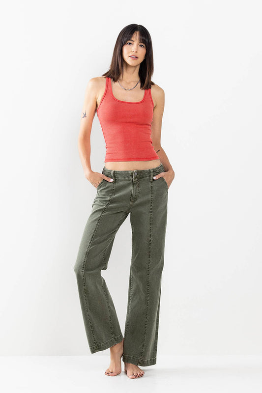 SneakPeek - MID RISE TROUSER WITH CENTER SEAMS IN OLIVE SP-P12625OV