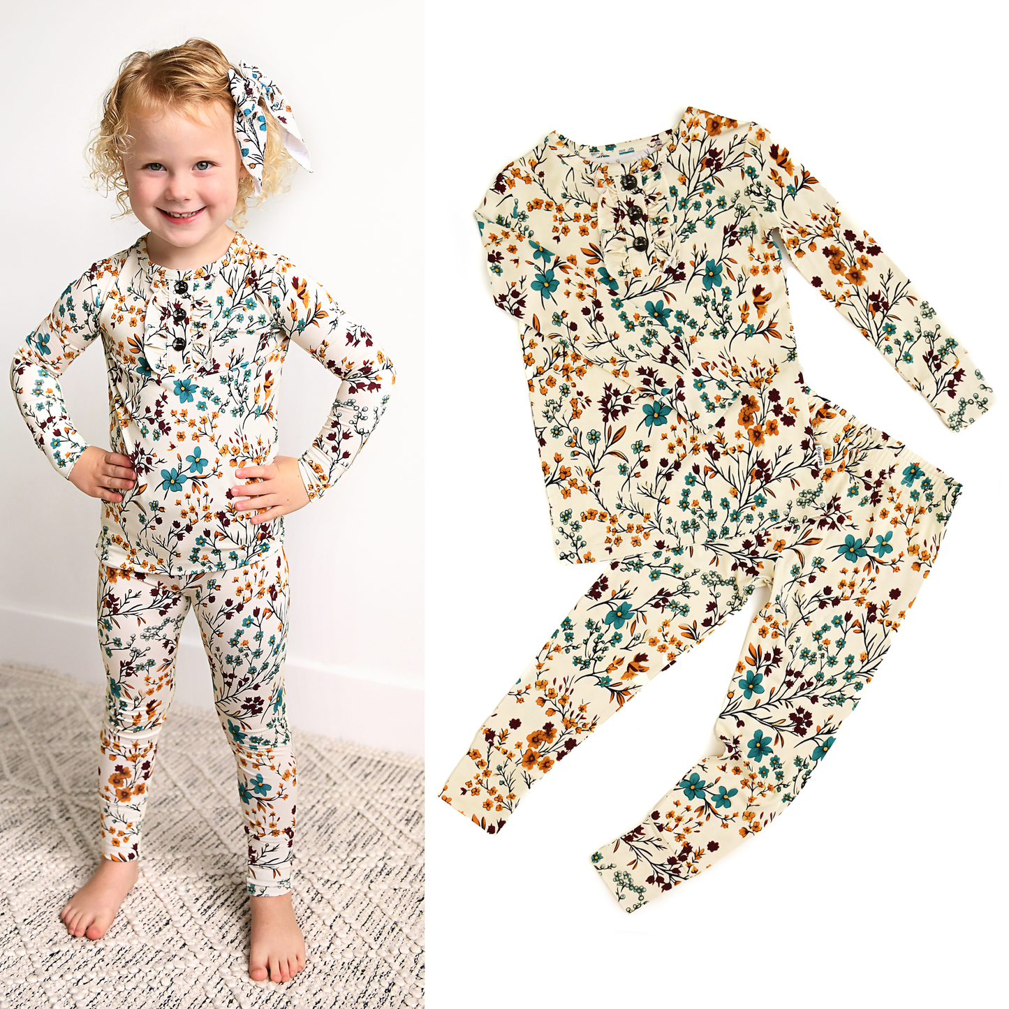 Gigi and Max - Maren Floral RUFFLE TWO PIECE Bamboo Kids Lounge Set