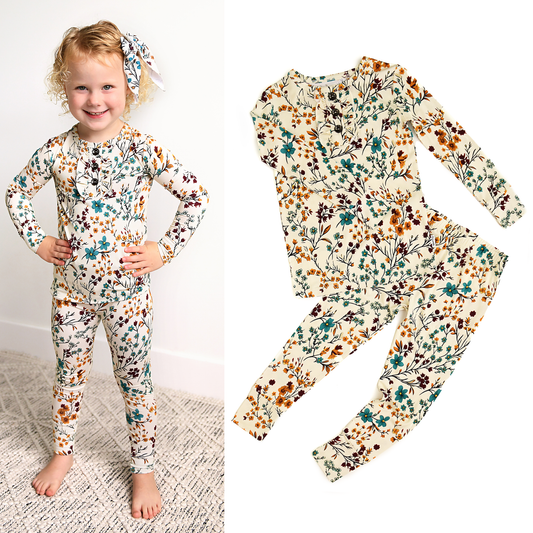 Gigi and Max - Maren Floral RUFFLE TWO PIECE Bamboo Kids Lounge Set
