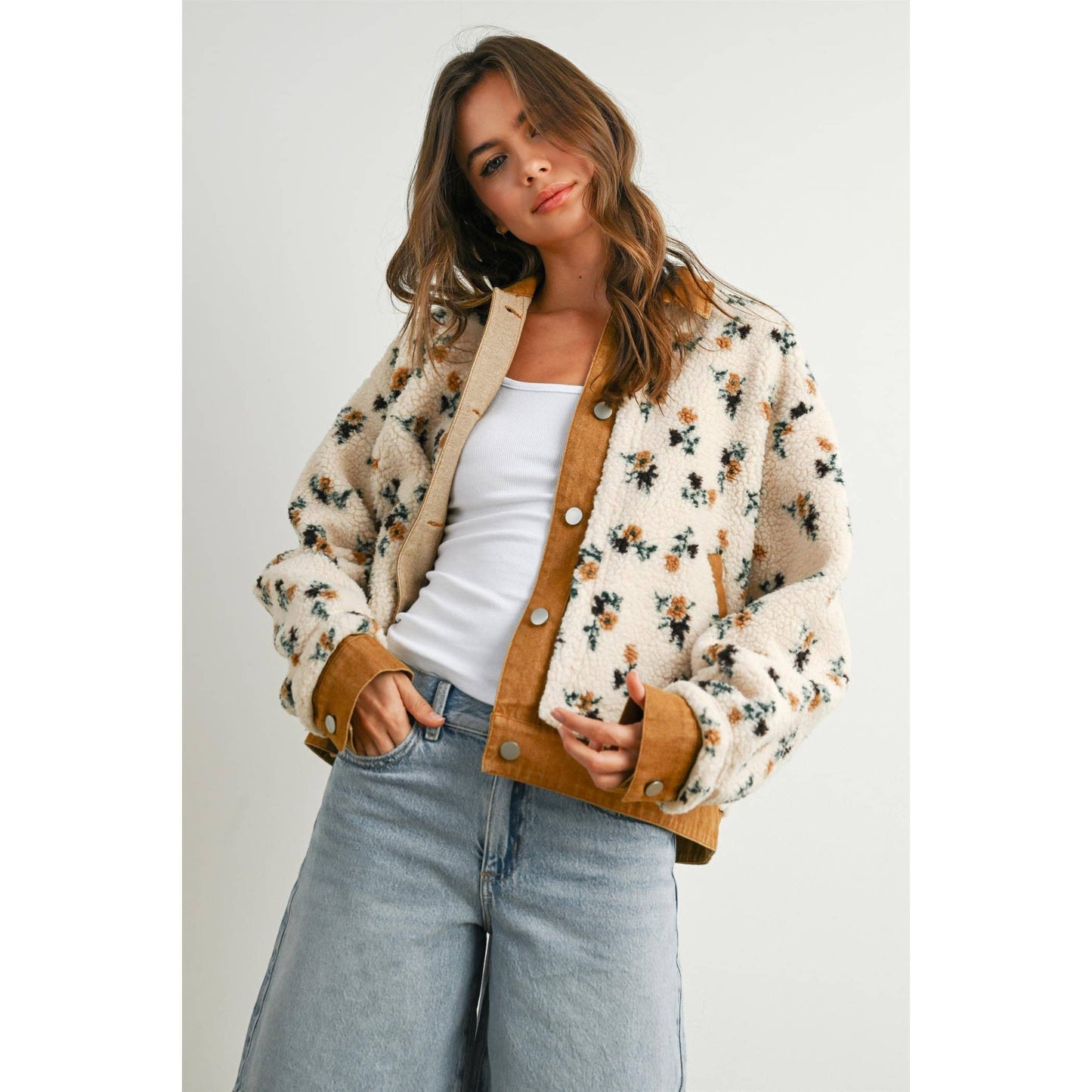 BUTTERMELON - Floral  Collared Button-Down Jacket - BMJ7881