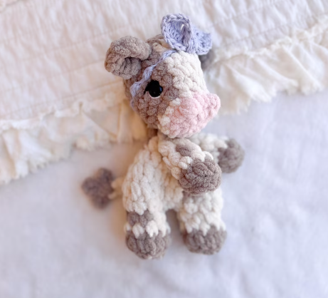 The Lumber Creek Co - Crochet Cow Snuggler Lovey Infant Baby Toddler Toy