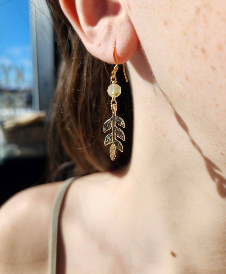 Edgy Petal Jewelry - Gold Leaf and Prehnite Earrings