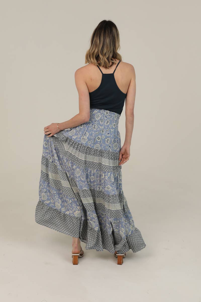 ANGIE - 26P57-WA26 TIERED A LINE SMOCKED WAIST MAXI SKIRT