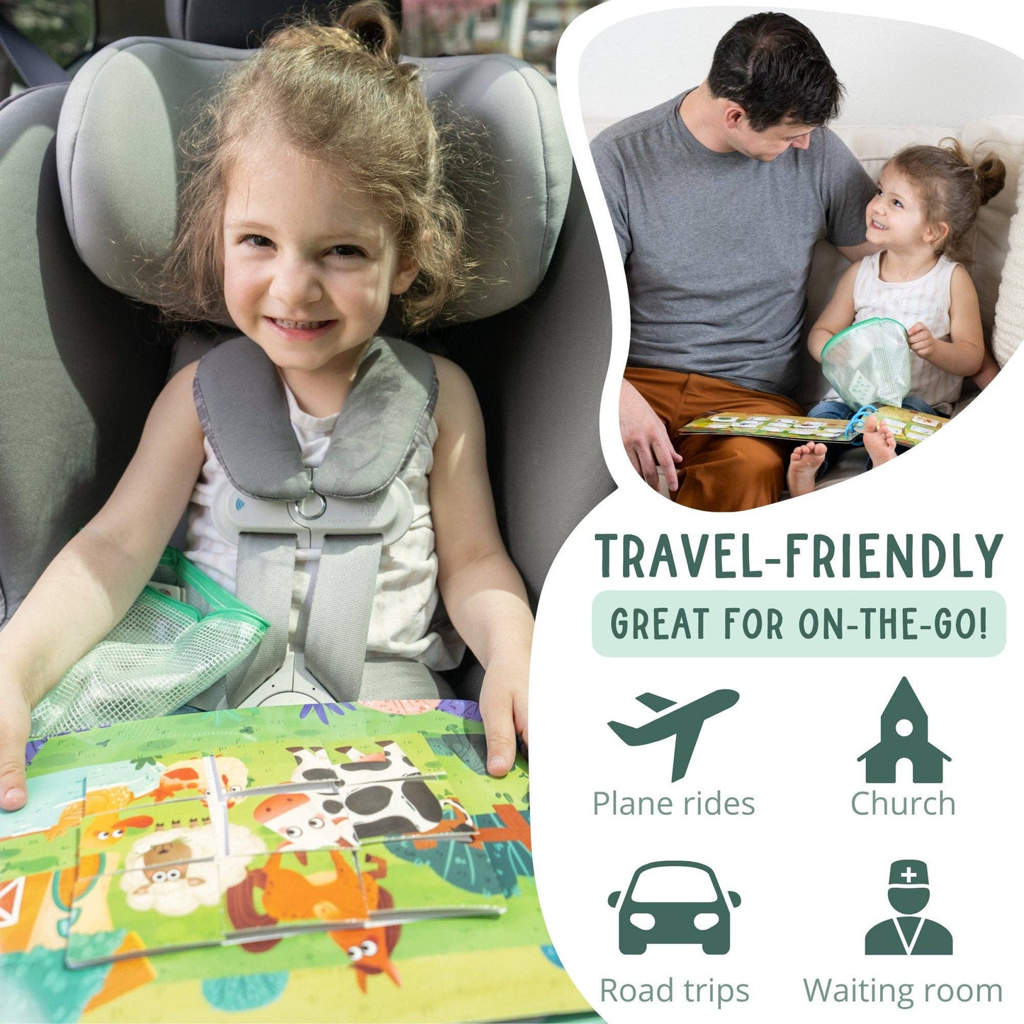 Spirit 'N Sprout - Farm Busy Book for Toddlers - Preassembled with Zipper Pouch - Velcro Matching Activity Book