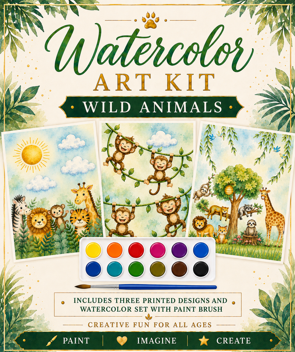 Jessie Marie Creative - Watercolor Art Kit: Wild Animals Theme Designs