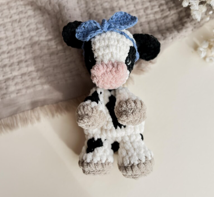 The Lumber Creek Co - Crochet Cow Snuggler Lovey Infant Baby Toddler Toy