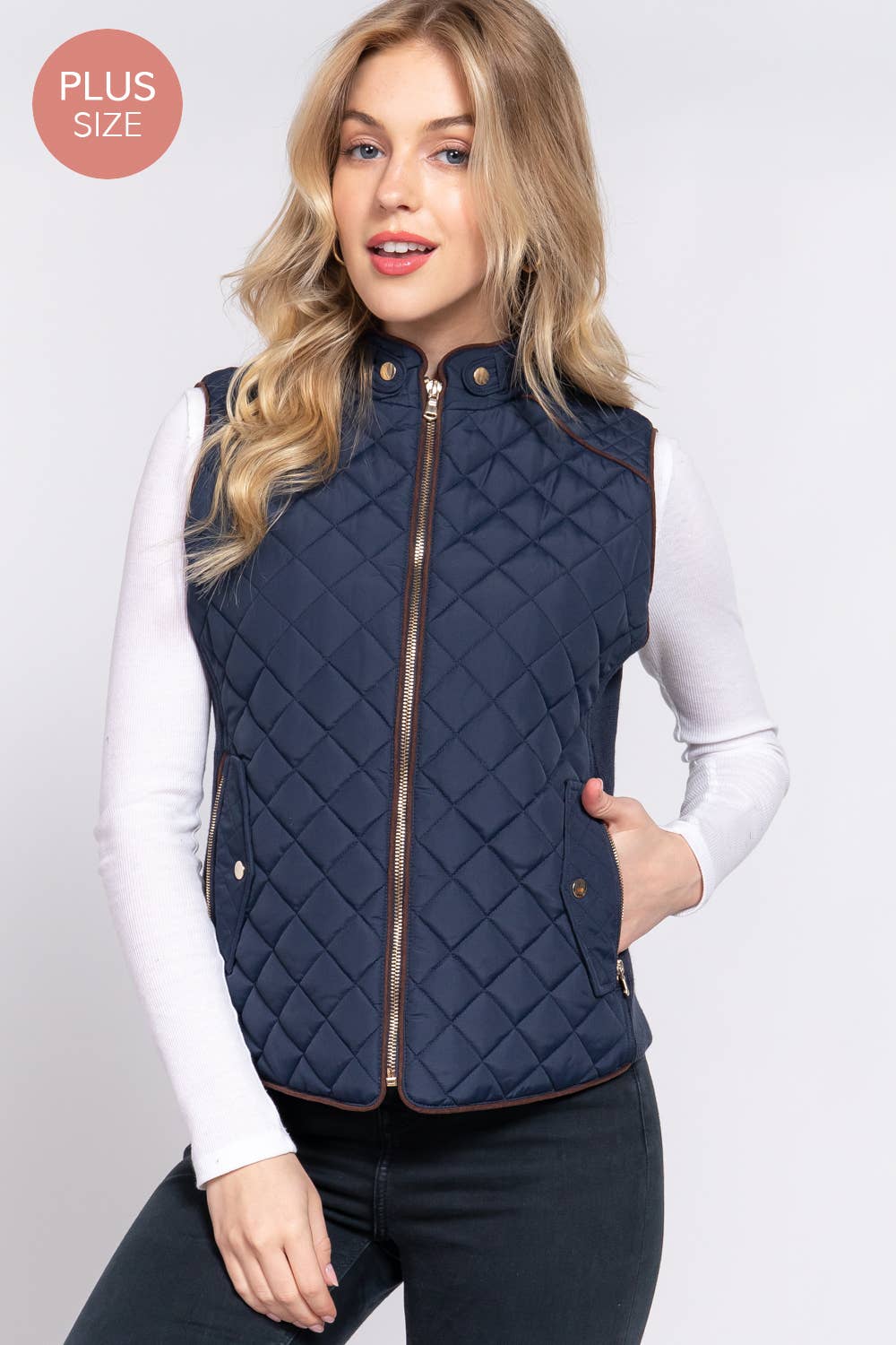 Active Basic | Active USA - Suede Piping Quilted Padding Vest