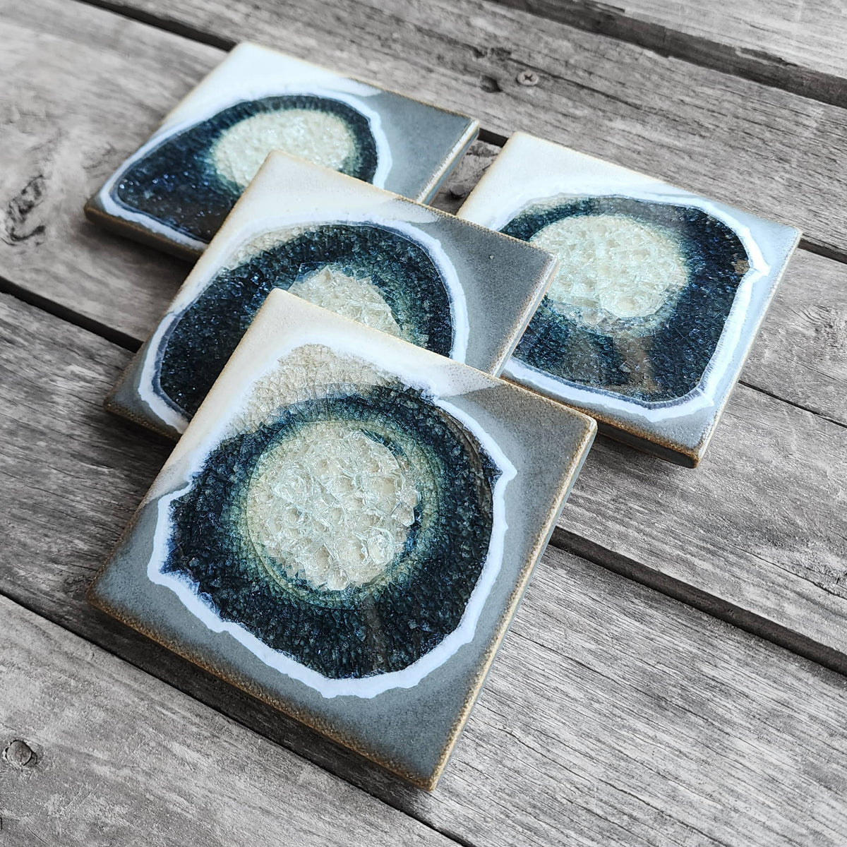 Dock 6 Pottery - Square Coaster - Grey & White - Individual Coaster