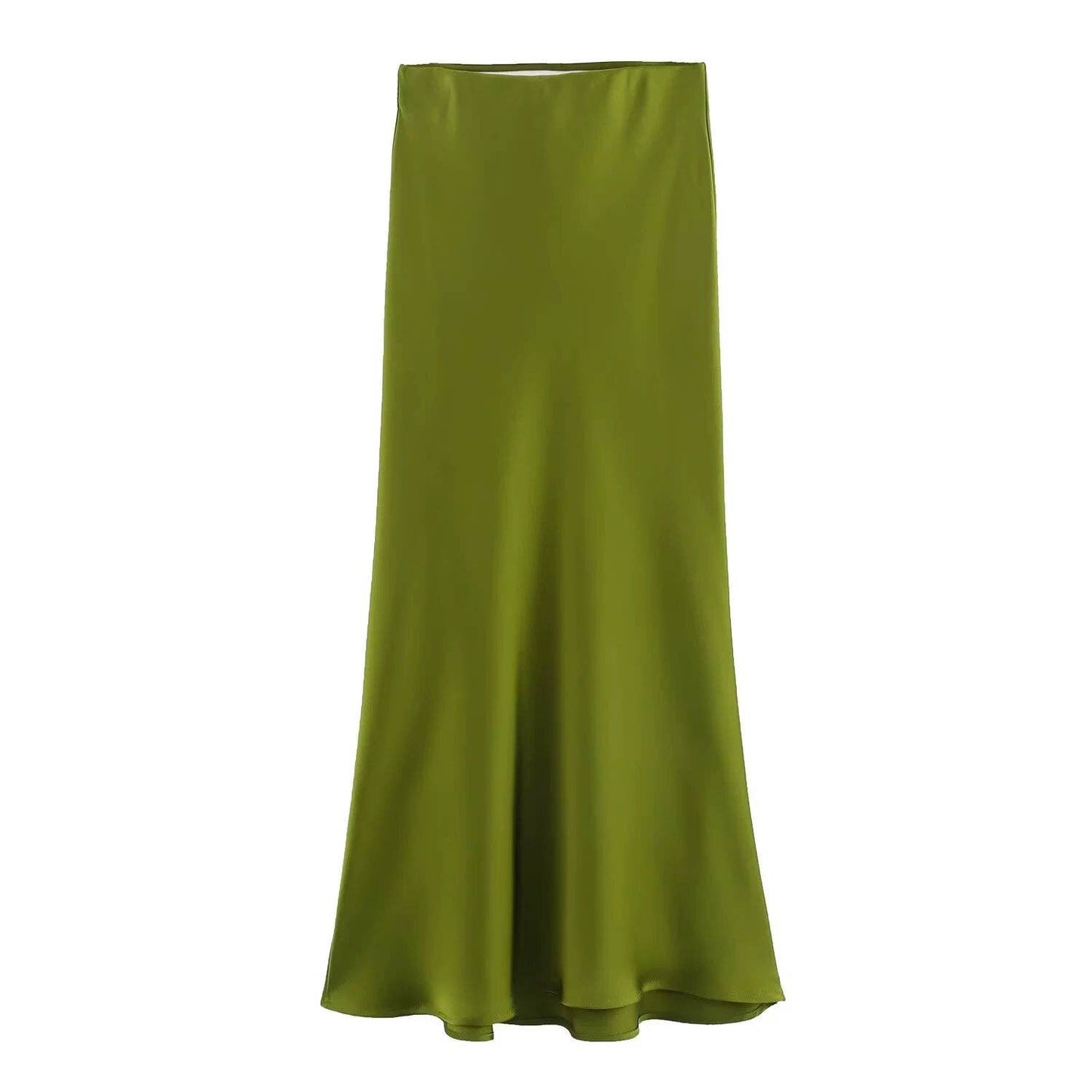 Sweetkama - Ladies Solid Color Satin Midi Skirt 5515