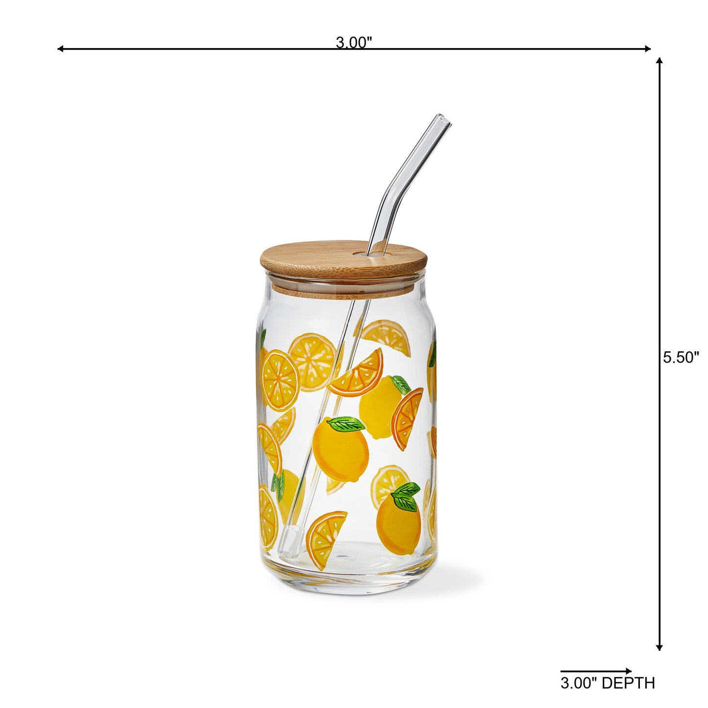 tag - Lemon Lidded Glass Tumbler W Straw Yellow Multi Summer