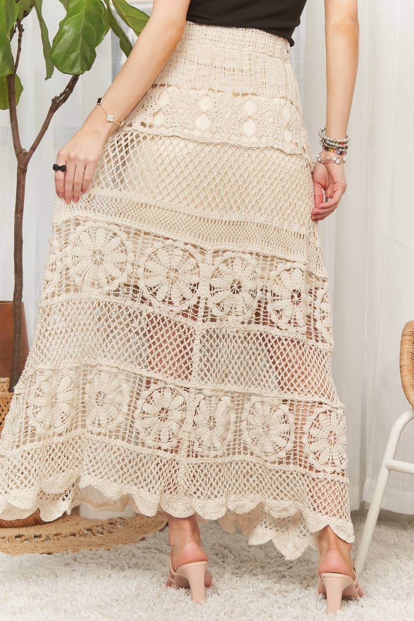 ADORA LA - CES3990 - CROCHET LACE WAIST MAXI SKIRT