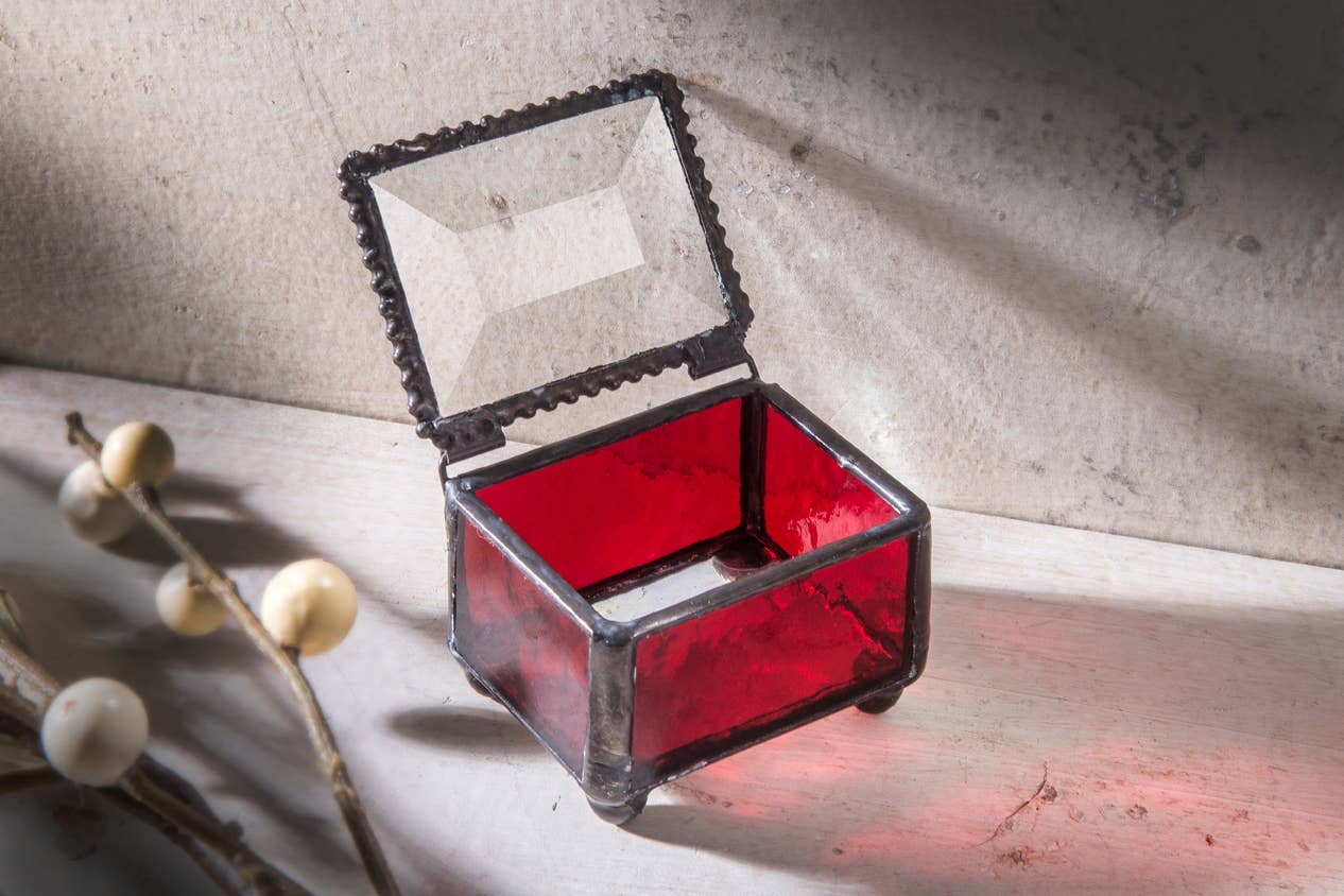 J Devlin Glass Art & Bert Anderson Collection - Small Stained Glass Ring Box J Devlin Box 325 Series