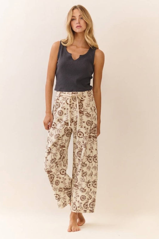 Oddi - Floral Printed Cropped Straight-leg Pant