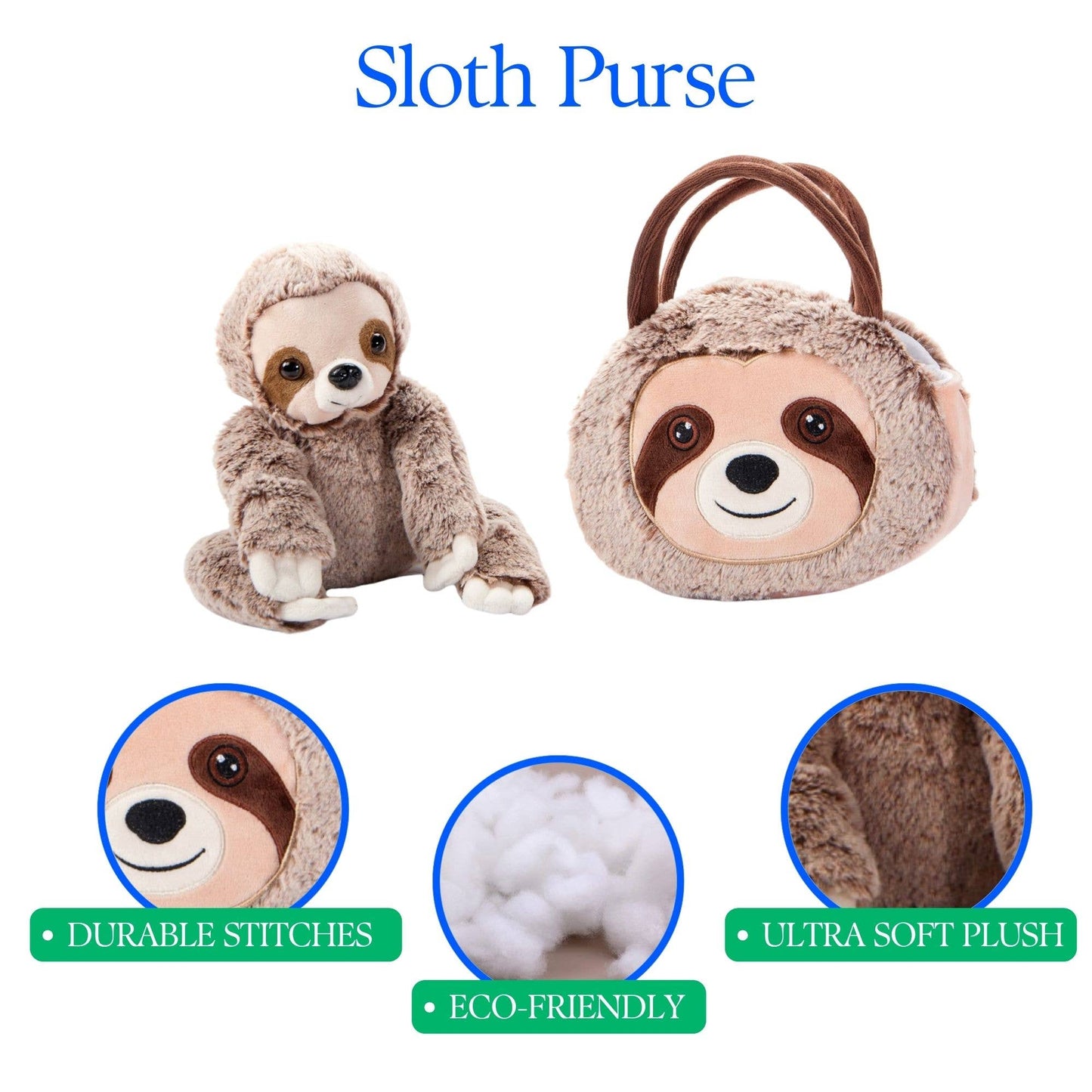 The Petting Zoo - Plush Animal Set with Purse -  Sloth