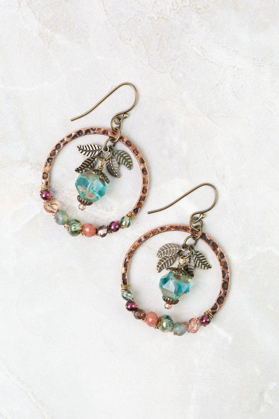 Anne Vaughan Designs Jewelry - Mauve Czech Glass, Crystal, Garnet Hoop Earrings