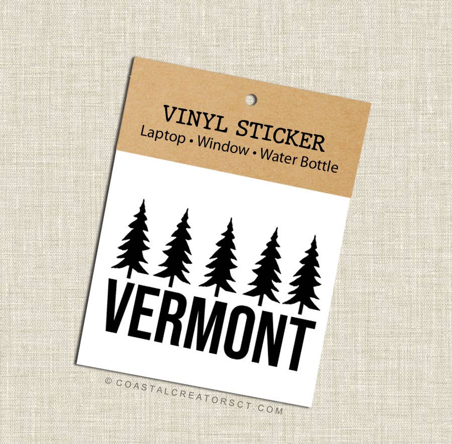 Coastal Creators of Connecticut - Vermont Trees Vinyl Laptop Sticker (Black, Packaged)