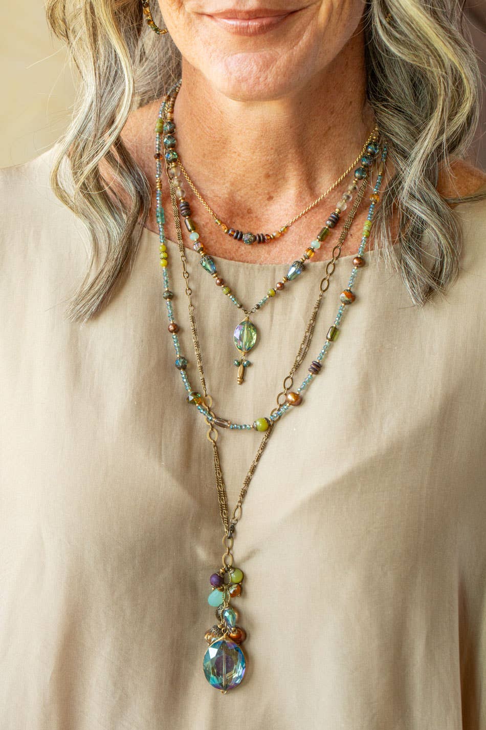Anne Vaughan Designs Jewelry - Crisp Autumn 15-17" Czech Glass, Crystal Simple Necklace