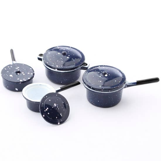 Factory Direct Craft - Dollhouse Miniature Blue Enamel Pots and Pans Set