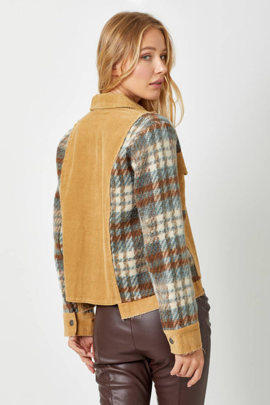 Mystree - 60213 Plaid Sleeve Corduroy Jacket