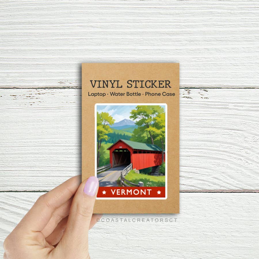Coastal Creators of Connecticut - Vermont Covered Bridge Laptop, Kindle Water Bottle Sticker
