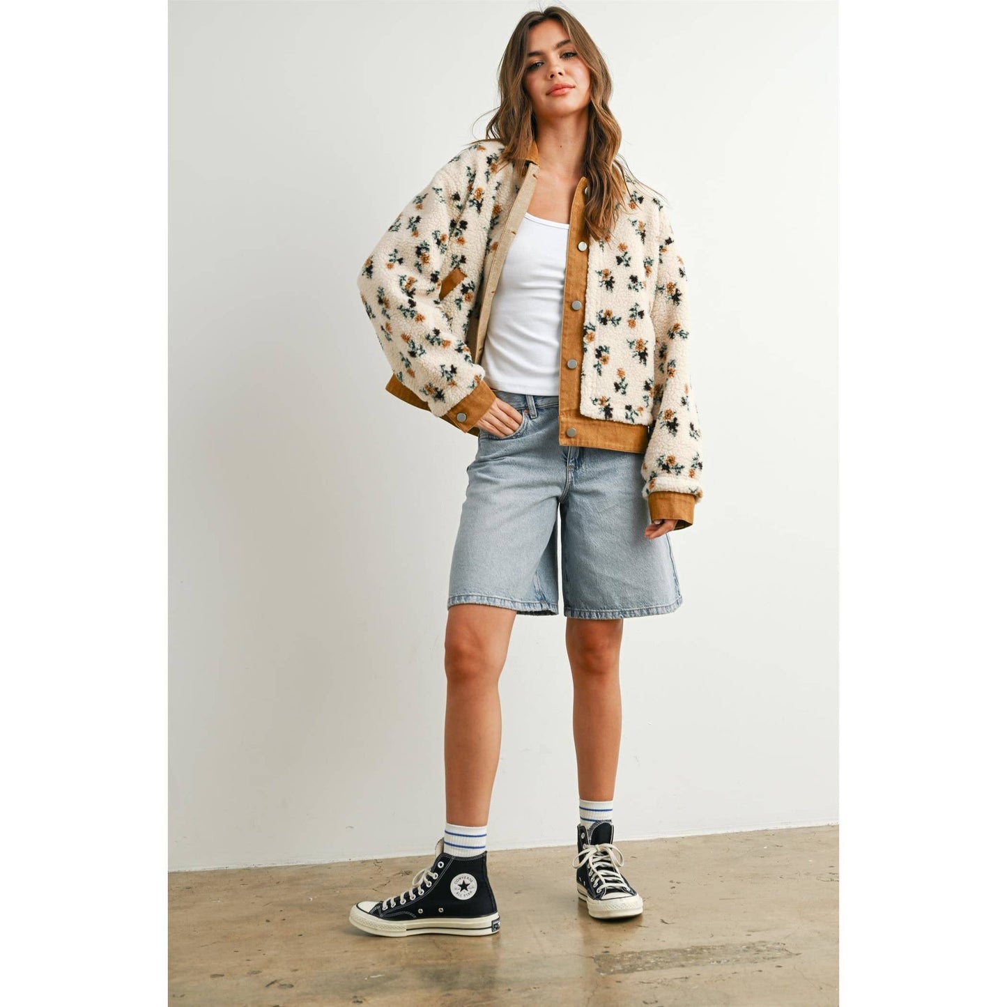BUTTERMELON - Floral  Collared Button-Down Jacket - BMJ7881