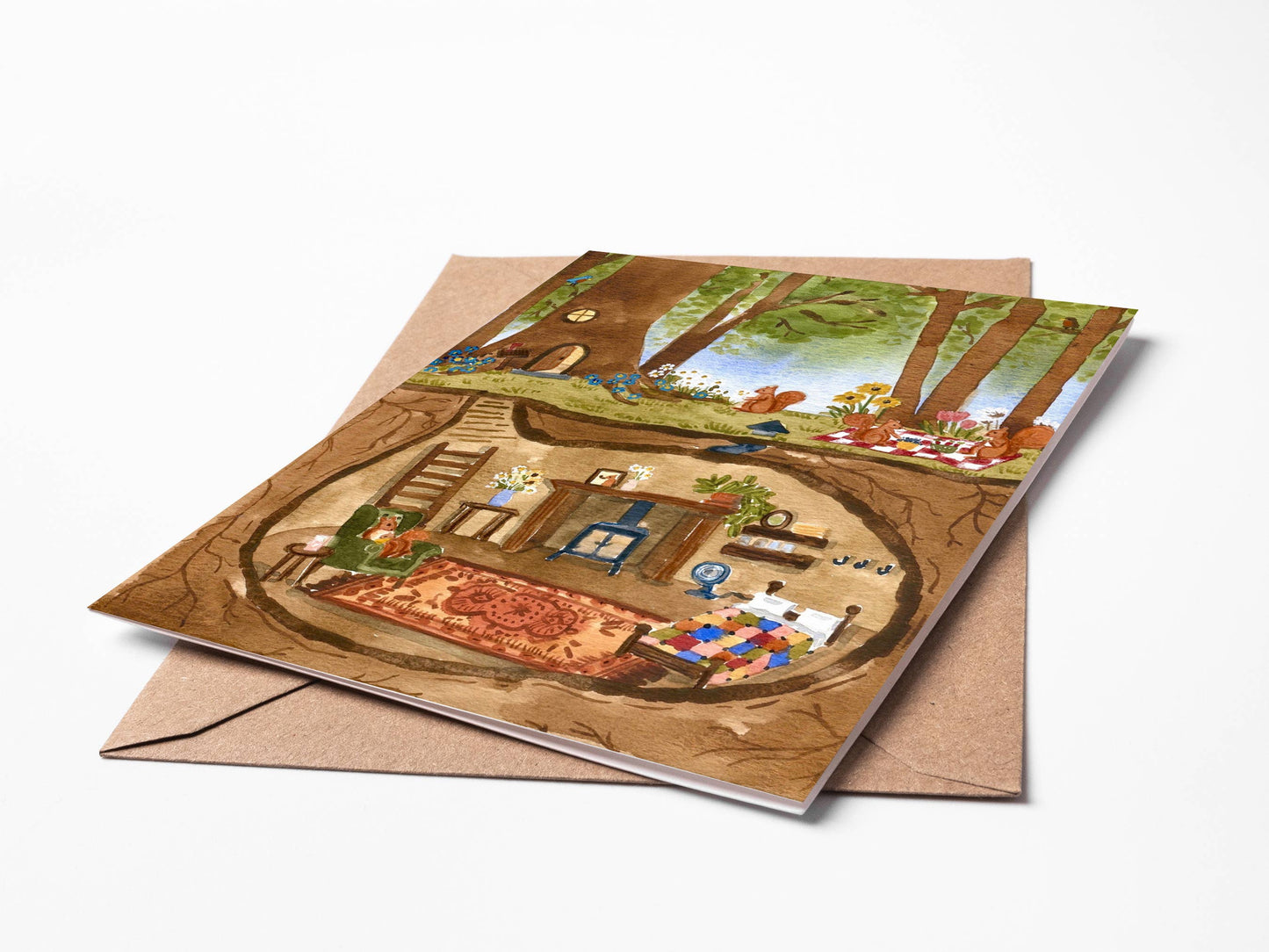 Randi Lynn Reed Illustration - Summer at Squirrel Hollow Single Blank Greeting Card