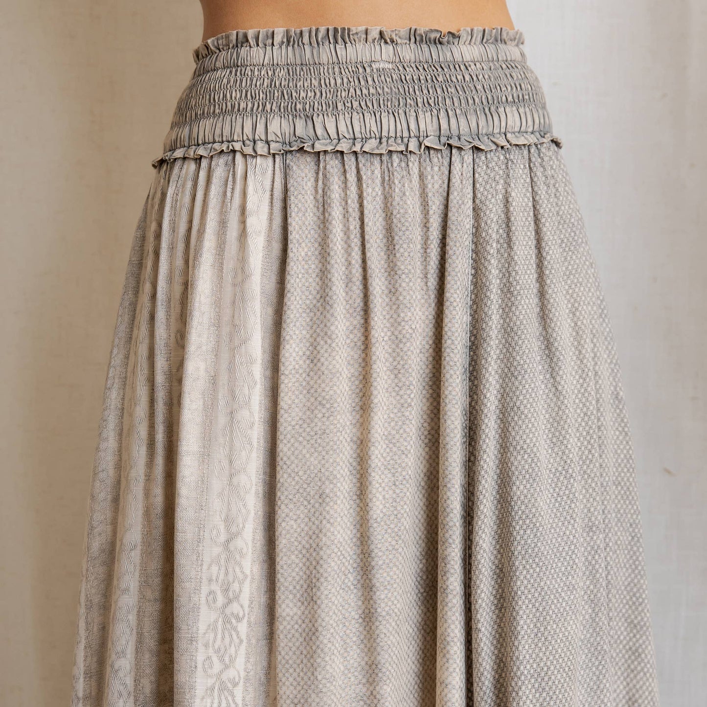 Young Threads - Rustic Textured Smocked Waist Ruffled Tiered Maxi Skirt