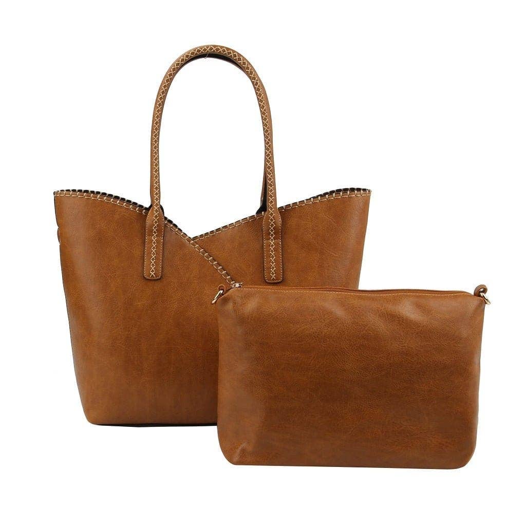 MiMi Wholesale - COL001-2 2-in-1 Stitch Trim Detail Shoulder/Tote Set Bag