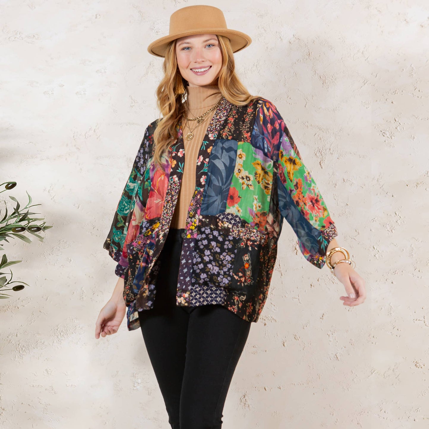 Young Threads - Kimono Top In Overdyed Mix N Match Patches - in 7 Color ways