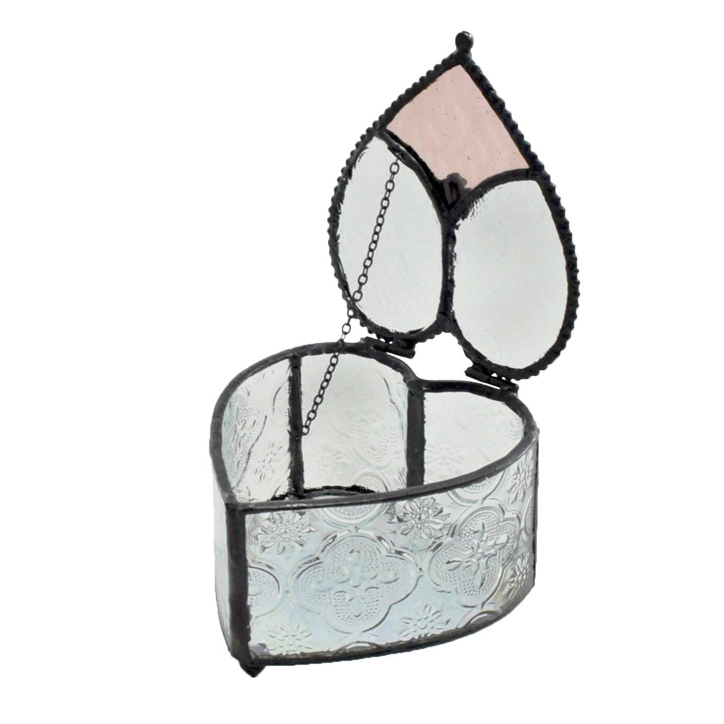 J Devlin Glass Art & Bert Anderson Collection - Heart Glass Jewelry Box with Rose Lid - Mother's Day Gift