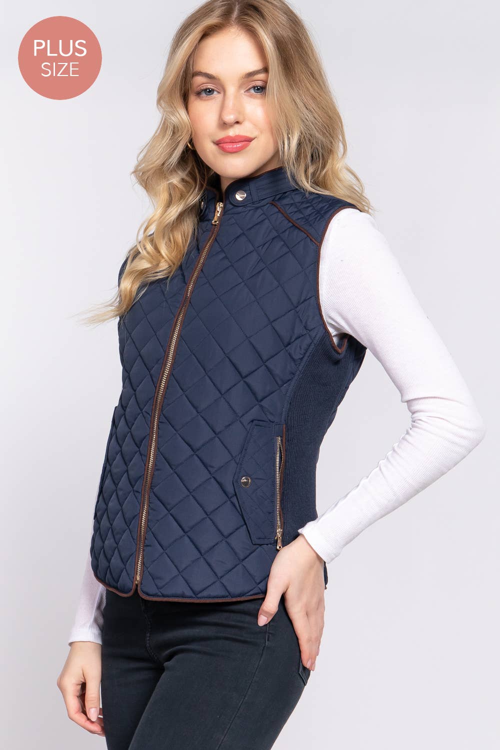 Active Basic | Active USA - Suede Piping Quilted Padding Vest