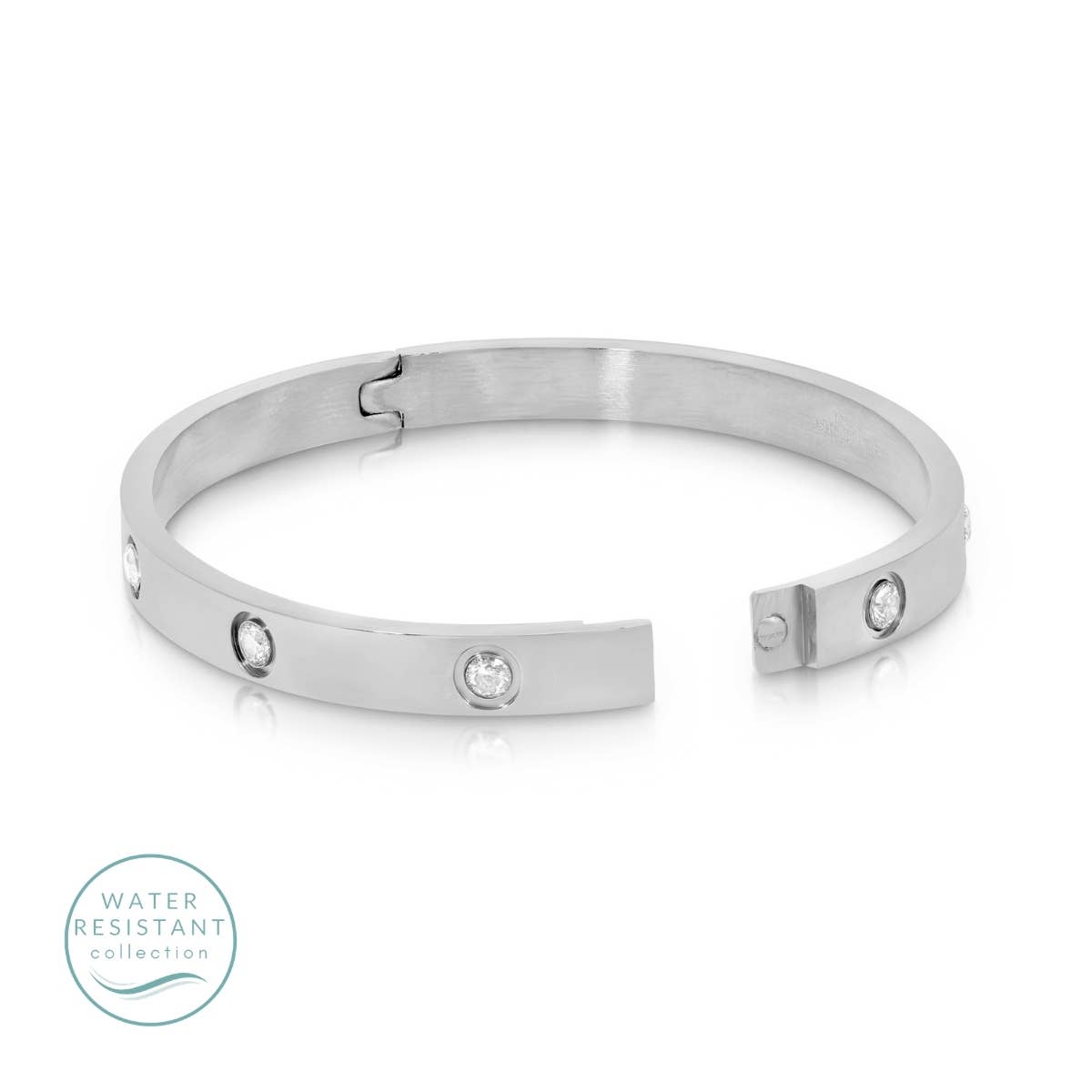 Splendid Iris - Cubic Zirconia Hinged Bracelet, Water-Resistant