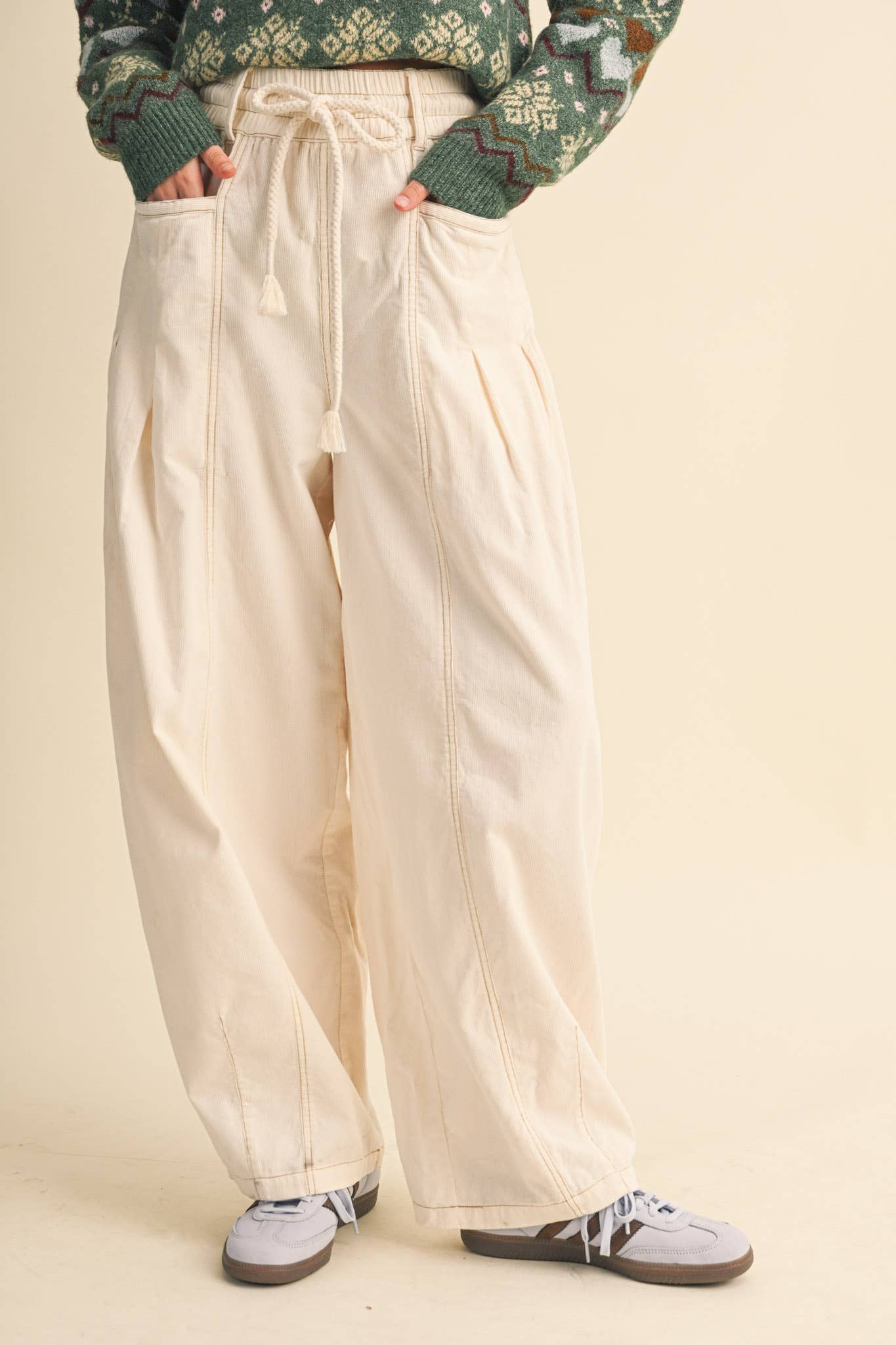 &MERCI - WASHED CORDUROY PLEATED BARREL PANTS MP4155