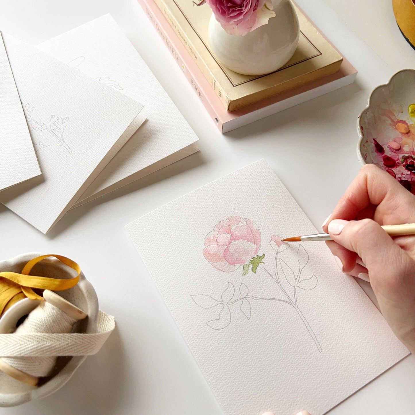 emily lex studio - Garden flowers paintable watercolor notecard set
