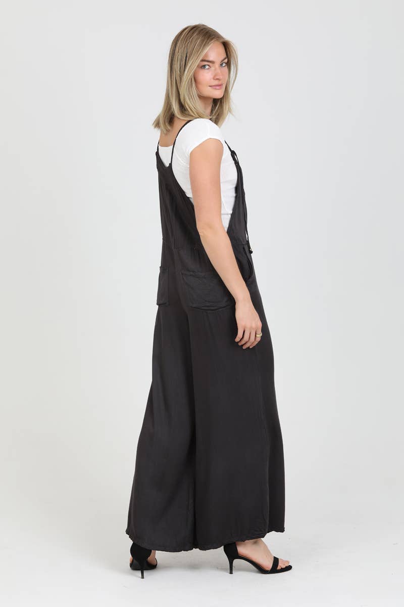 ANGIE - B5A51-ASIS DENIM FLARE LEG OVERALLS JUMPSUIT