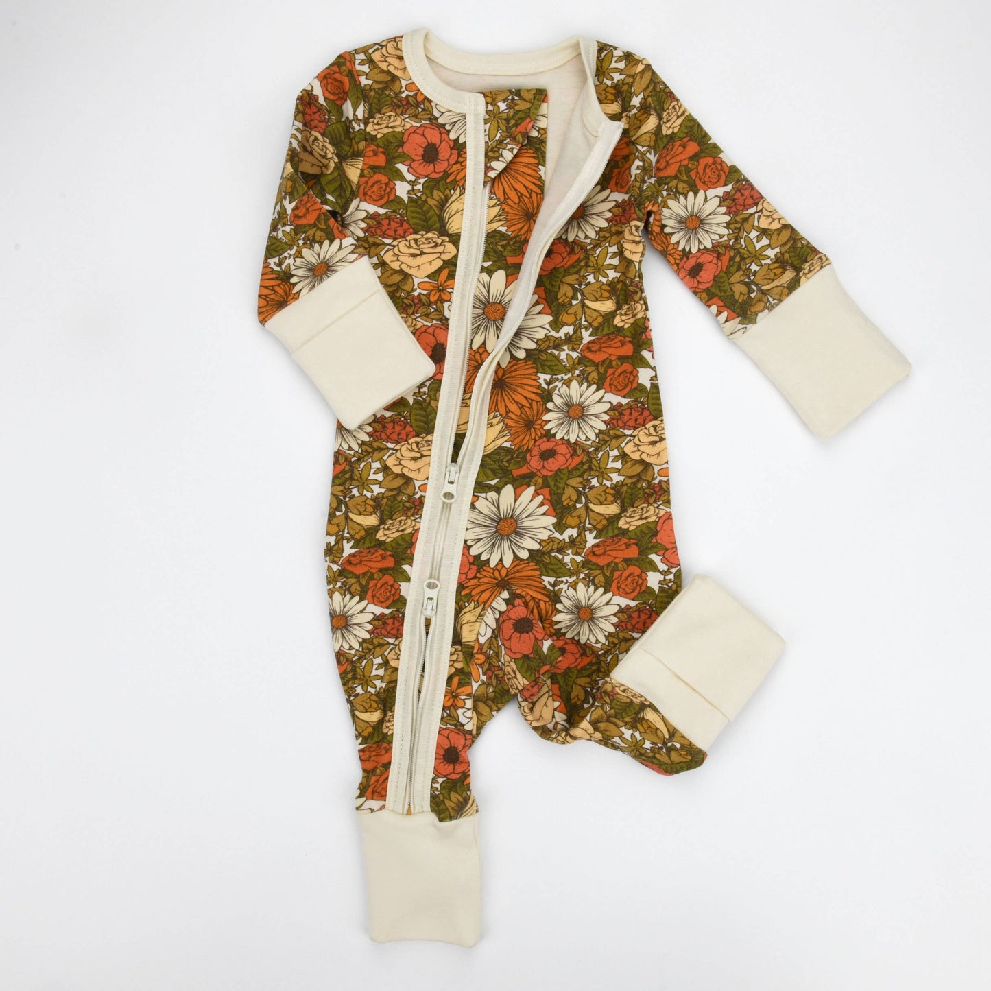 Earthy - Organic Cotton Baby Pajamas 2-Way Zip Front Zipper Sleeper, Daisy