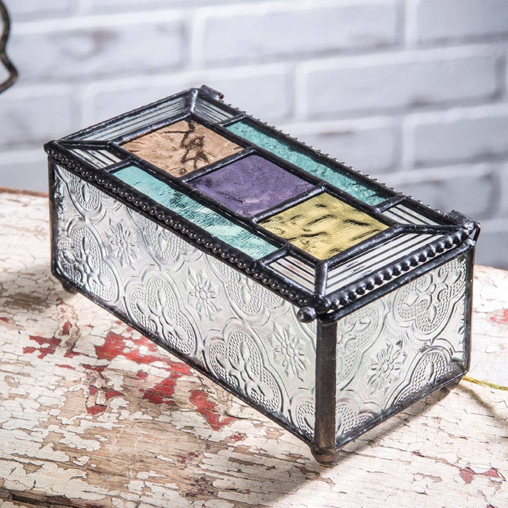 J Devlin Glass Art & Bert Anderson Collection - Multi-Color Glass Jewelry Box with Textured Sides -J Devlin